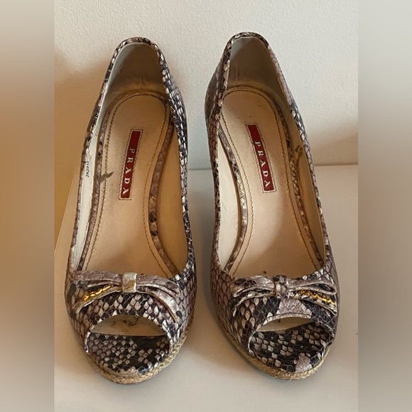 Authentic PRADA Logo Espadrilles Wedge Heels Shoes - 35.5 - Picture 4 of 10